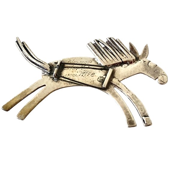 Artisan MIMI Sterling Silver Brooch Pin BLAZING STAR HORSE 1994 Signed - Picture 8 of 10